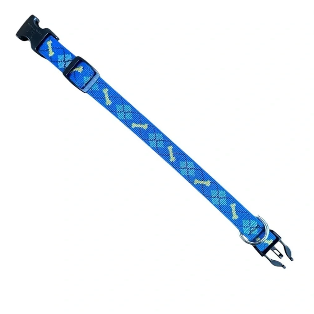 New LupinePet Blue Argyle Adjustable Nylon Dog Collar Breakaway Buckle Sm 8”-12”